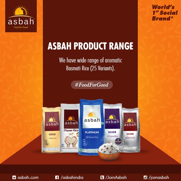 JoinAsbah's tweet photo. Asbah offers wide range of premium quality Basmati Rice with taste and rich aroma. "GREAT FOOD FOR A GREAT CAUSE".
#Asbah #FoodForGood #QualityProducts #BasmatiRice #Tasty #Aromatic #Food https://t.co/aNXEx9iBPU