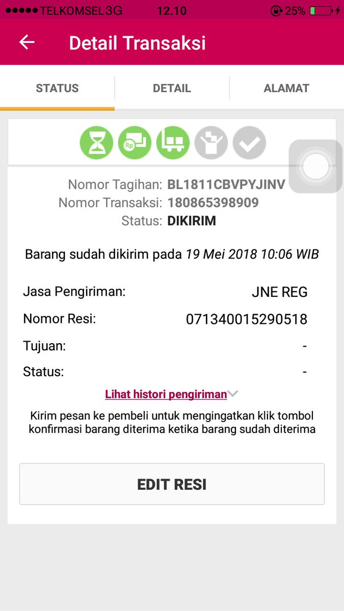 SeptiyanS's tweet photo. @BukaBantuan 
Selamat siang Cs.Bukalapak
Kenapa status belum berubah sejak kemarin, setelah barang dikirim
Dengan no transaksi 180865398909 https://t.co/tiEFYh560e