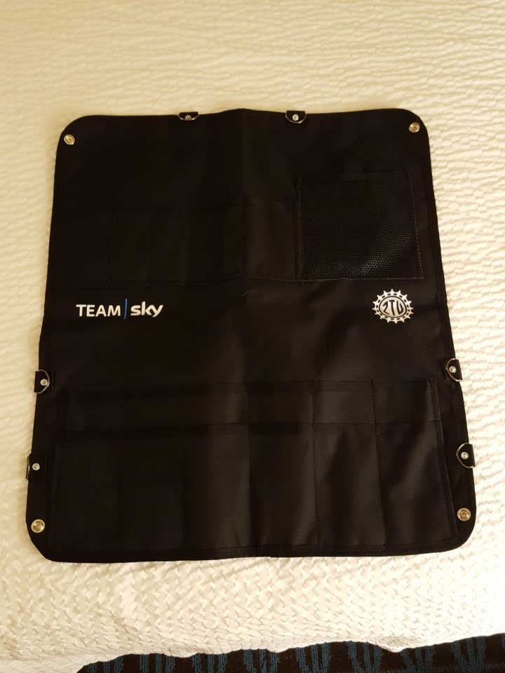 VincentMGee's tweet photo. Team Sky mechanic saw my @7twovelo car seat tool roll & loved it. Loved it so much he ordered FIVE for him & some of the Sky mechanics. Juan, the Katusha mecanic, ordered two also. Bravo Eric. You hit a home run w this one #7TwoVelo #TeamSky #CarSeatToolRoll #ProMechanicLife https://t.co/W5wvTsAjaD