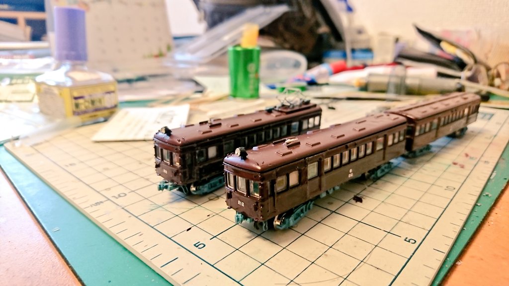 よ*ん様 京阪神急行 210系 鉄道コレクション広島電鉄1080形改造品 鉄コレ広電1080形→阪急210系改造で今日はインレタ貼りました