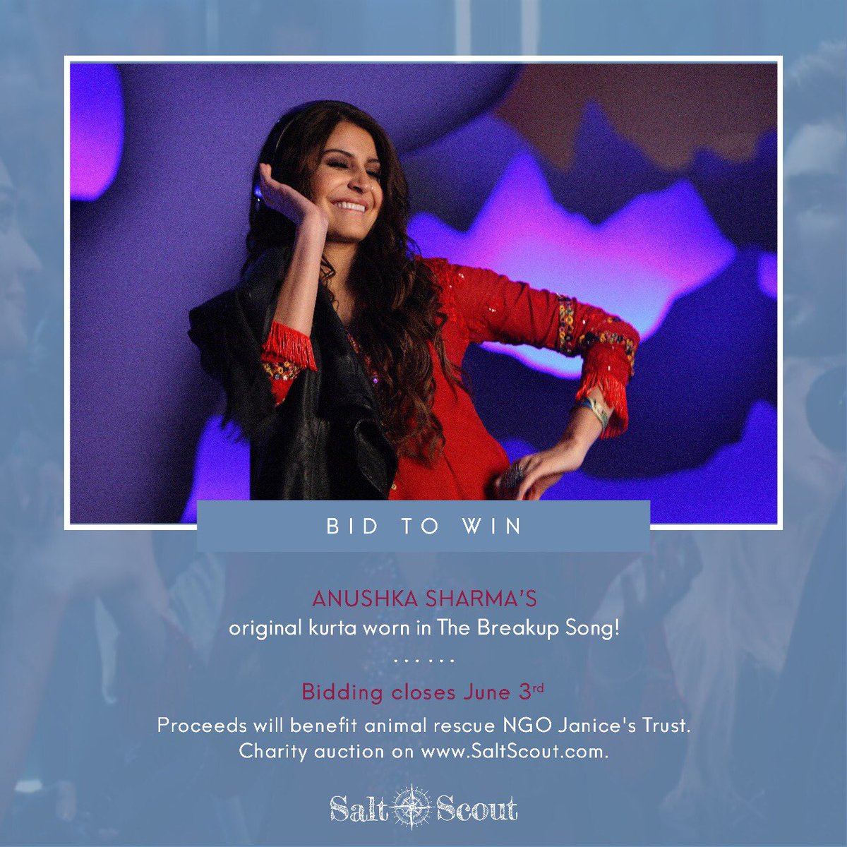 AnushkaSharma's tweet photo. My kurta from The Breakup Song is up for grabs at a charity auction benefitting animal welfare NGO Janice's Trust! Bid to win at https://t.co/0vWnSQEkEK 🙏🏻 https://t.co/4dCmiHwVOz