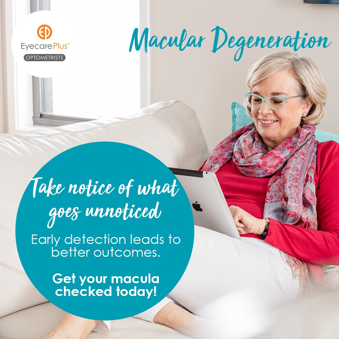eyecareplus's tweet photo. You may not notice any visual symptoms in the very early stages of macular degeneration, but your optometrist can help detect the disease with a comprehensive eye exam. Book an eye exam today: https://t.co/bltgUxGZp1 https://t.co/isNNWMQhXD