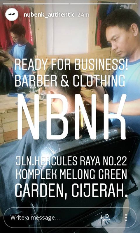 Open for business now!
NBNK BARBER &amp; CLOTHING ROOM.
Jln.Hercules Raya no.22 Komplek Melong Green Garden, Cijerah, Cimahi Selatan.