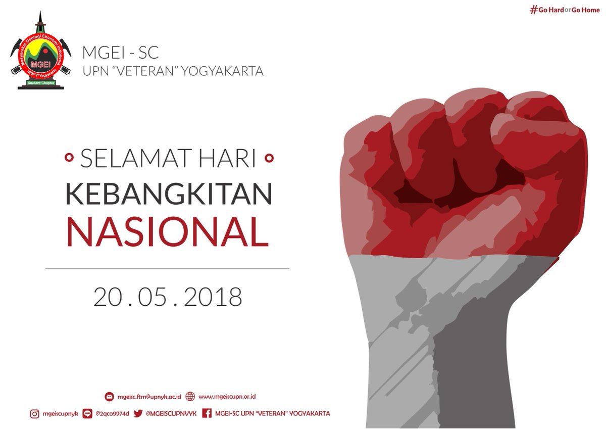 Selamat Hari Kebangkitan Nasional 2018!
Bangkitkanlah semangat perjuangan, kesatuan, dan nasionalisme.
Lakukan perjuangan dengan tindakan nyata mulai dari diri kita sendiri.

#MGEISCUPNVYK
#GOHARDORGOHOME