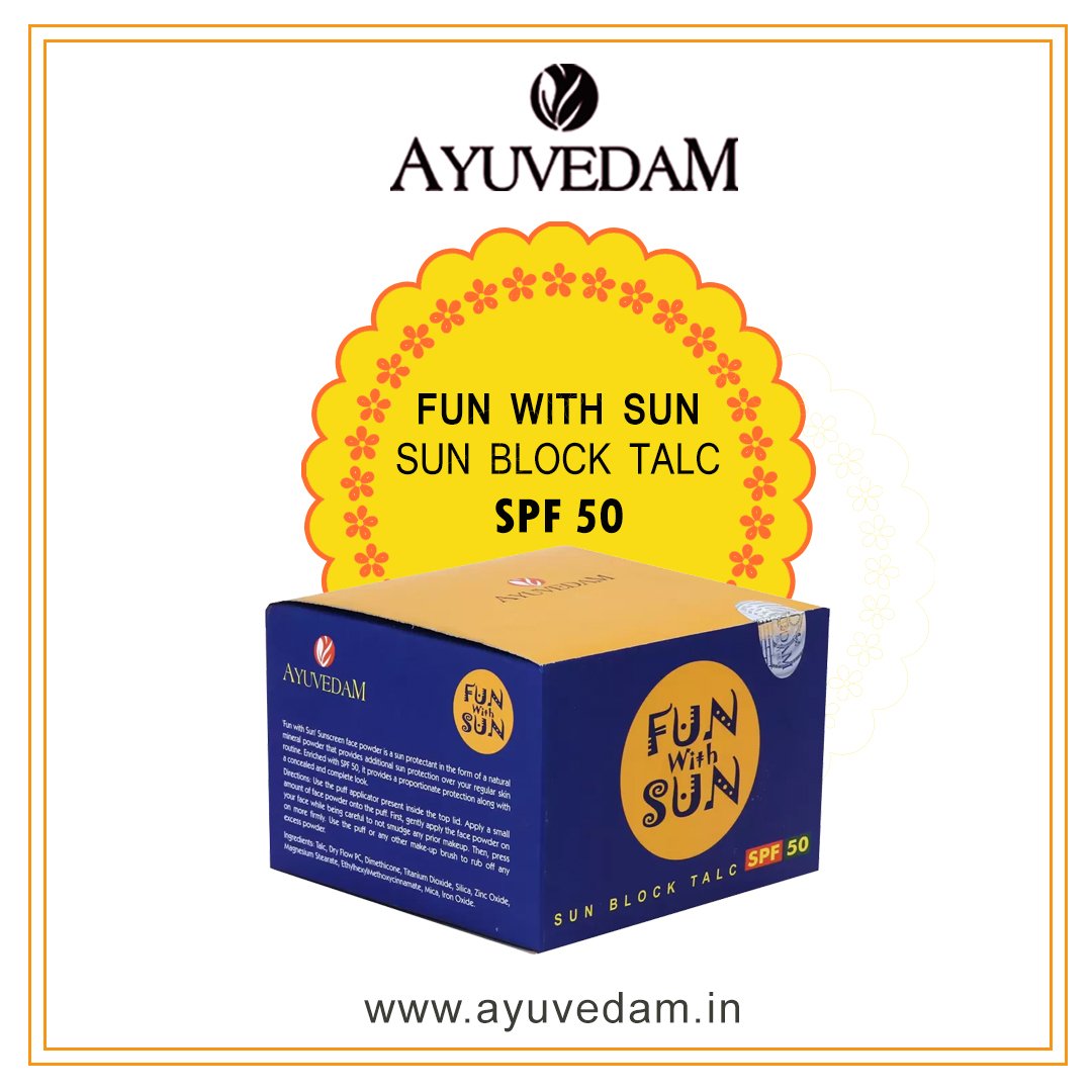 AyuvedamIndia's tweet photo. Sunscreens are a must, but we often forget to apply it before putting make-up! But here is the solution, try AYUVEDAM's Sun Block Talc which can be applied easily on top of you make-up.
#ayuvedam #funwithsun https://t.co/5da3En3x2d