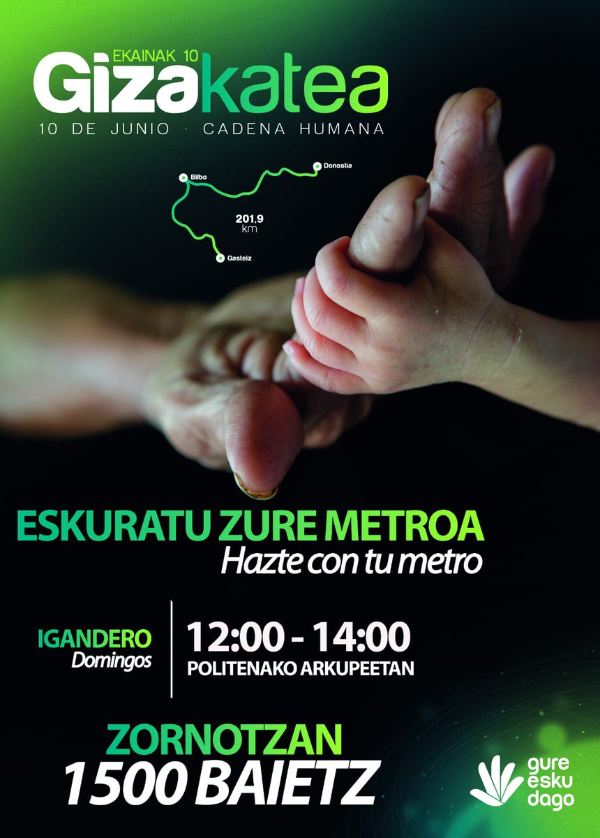 GureskuZORNOTZA's tweet photo. @GureEskuDago Gaur ere saretzeko aukera daukazu, ERDU eta eskuratu zure metroa eta zapia Politenako arkupietan. Ez utzi azken momenturako. #gizakatea2018 https://t.co/gsIN5yCYZ4