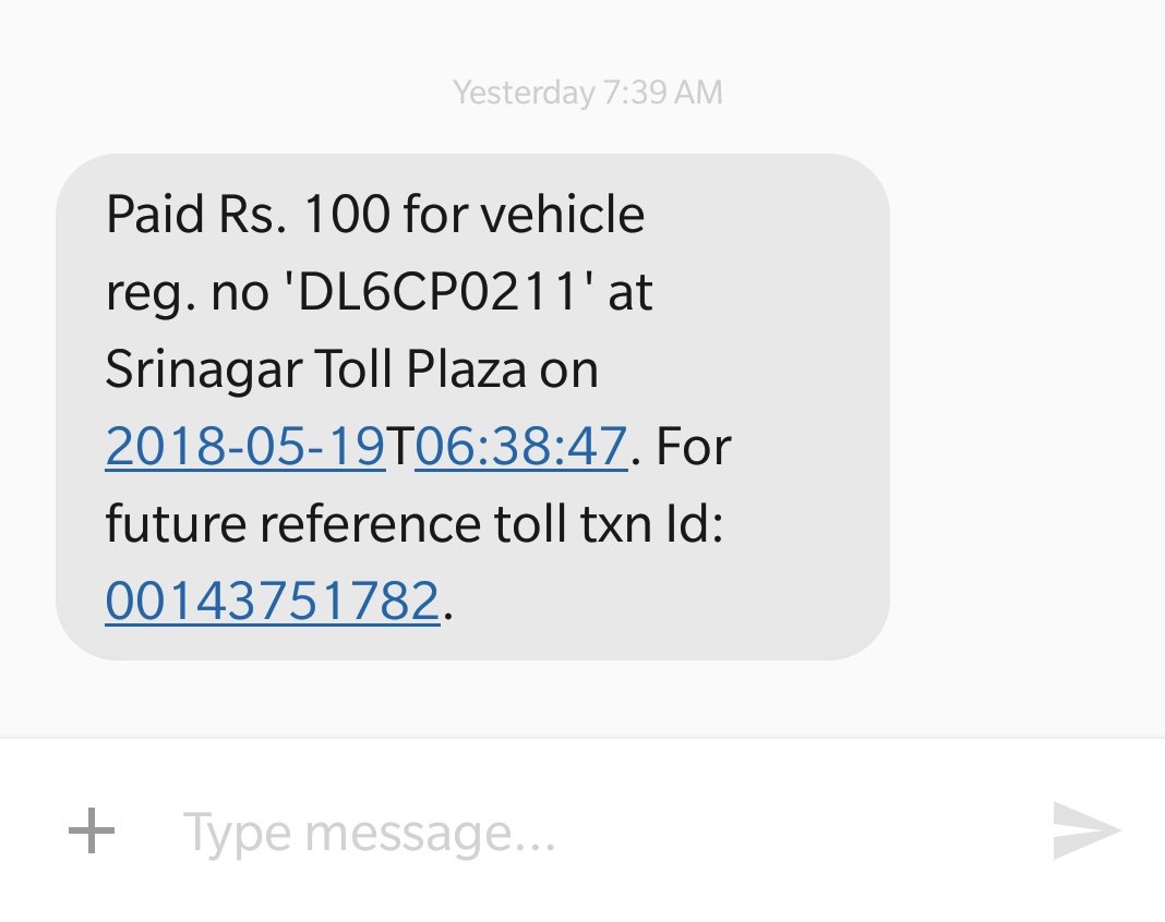 shaileshgupta1's tweet photo. @NHAISocialmedia @MORTHIndia Sir, yday on NH2, I had to pay double toll charge as barricade didn't open in Fastag lane and I was forced to pay toll again through cash while my balance also got deducted in Fastag acct. This is a regular issue and happens most often. 1/2 https://t.co/WFp6kQfnhR