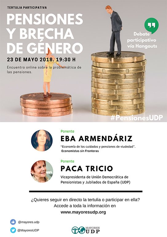 Imprescindible encuentro para entender la problemática de las pensiones desde diferentes ángulos. "Pensiones y Brecha de Género" una injusticia sostenida en el tiempo. #PensionesUDP 
cc <a href="/EconomiaJusta/">Economistas sin Fronteras</a> <a href="/evArganzuela/">ⓔⓥⓐ | Espacio Vecinal Arganzuela</a> @mayorescharros