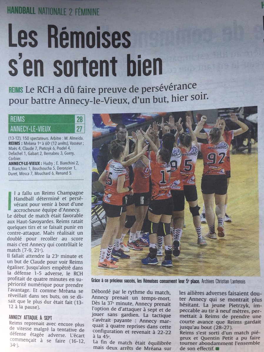 Rch Reims Champagne Handball A Twitter Article D Aujourd Hui Dans Le Journal Unionardennais Sur La Victoire De Nos Filles De N2 Hier Soir