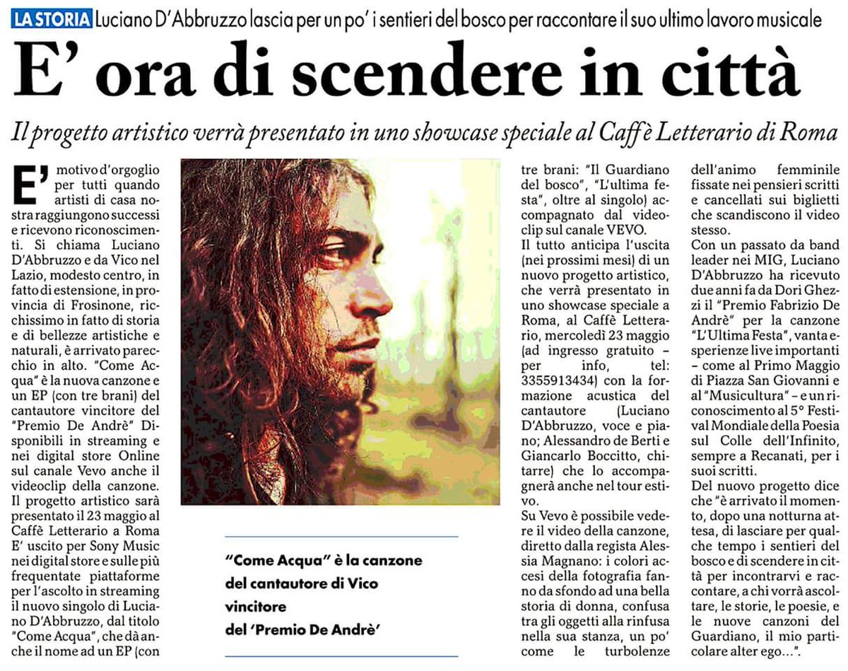 DanieleMignardi's tweet photo. @lucianodabbruzz presenterà il nuovo progetto artistico in uno showcase il 23 maggio al Caffè Letterario di Roma.
Oggi, su La Provincia Quotidiano, con un focus approfondito a pochi giorni dalla pubblicazione per @SonyMusicItaly di "Come Acqua".
@musikeria https://t.co/bT6zDSeU1l