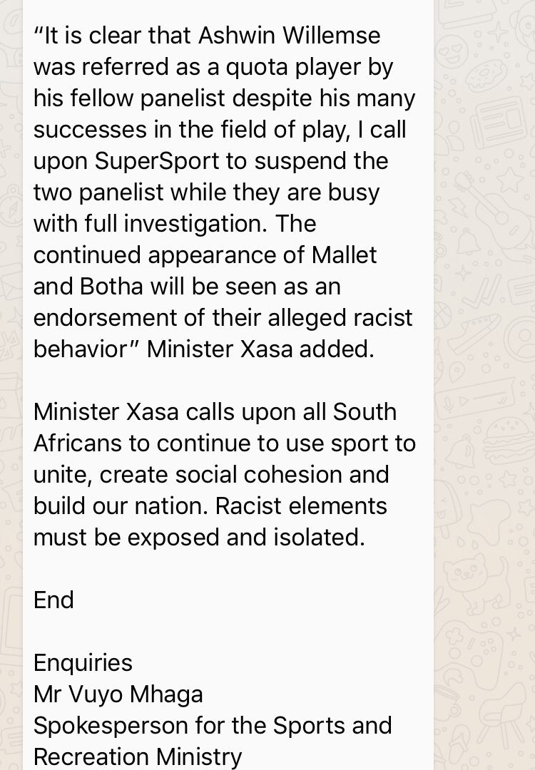 AshrafGarda's tweet photo. The Min of Sport on #AshwinWillemse vs Nick Mallet &amp; Naas Botha #SAfmViewpoint @SAfmRadio #SABCNews https://t.co/2WN6VUpooD