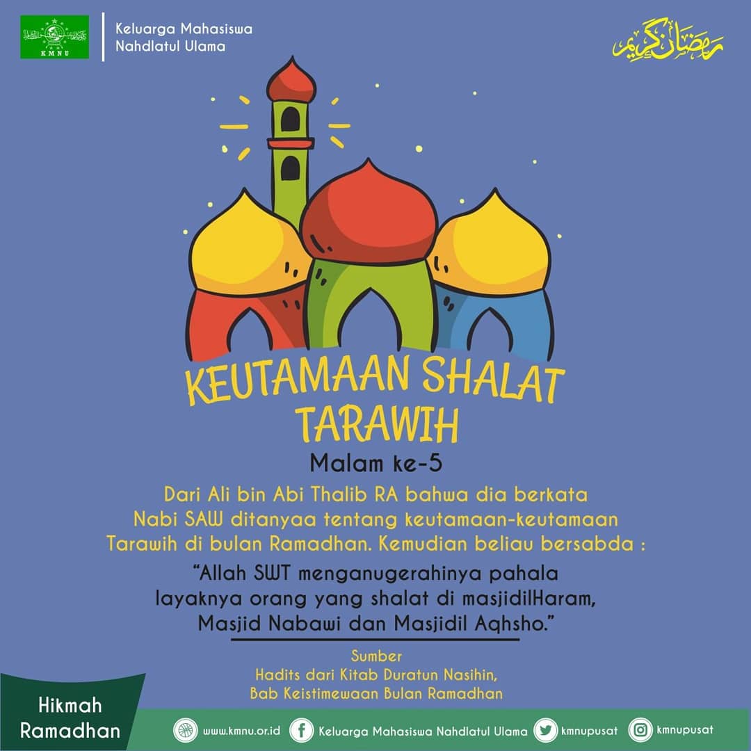 Kmnu Online Pe Twitter Keutamaan Shalat Tarawih Malam Ke 5 Dari Ali Bin Abi Thalib Ra Bahwa Dia Berkata Nabi Saw Ditanya Ttg Keutamaan2 Tarawih Di Bulan Ramadhan Kemudian Beliau Bersabda Allah Swt