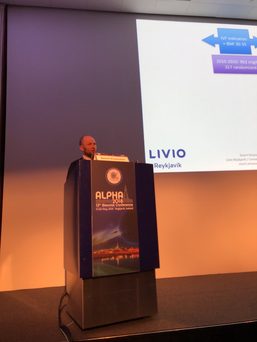 HardarsonThorir's tweet photo. #alpha2018 Snorri Einarsson tells US that weight loss in obese women before IVF treatment does NOT improve the chance of a live birth https://t.co/IjxRVYMrwS