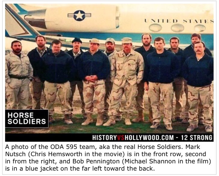 1776Sophia's tweet photo. U.S. Army Special Forces ODA 595
To Captain Mark Nutsch, Bob Pennington, General Dostum, and the rest of ODA 595 members...
What an outstanding fucking job!
Thank you 🇺🇸❤️
#HorseSoldiers
#TheRiskWasReal
#ArmyStrong
#12Strong
#Courage
#911
#MarkNutsch
#BobPennington https://t.co/AKT6yAwbUK