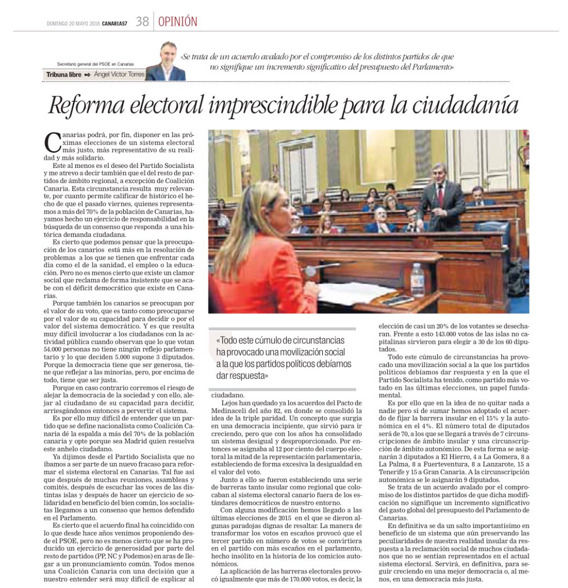 Comparto artículo publicado en <a href="/canarias7/">Canarias7</a> relativo a la necesaria  reforma del sistema electoral canario. <a href="/PSOECanarias/">PSOE Canarias ❤️🇮🇨</a>