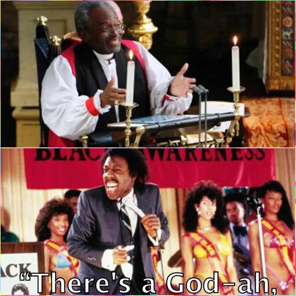"Praise the Lord-ah love the Lord-ah" Lol! #Preacheratroyalwedding #Comingtoamericamovie 😂😂😂😂