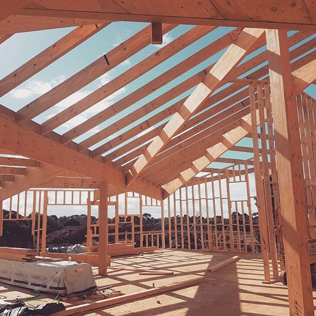 Latest update from Torquay, it now was the roof up! Roof system is made up from prefabricated glulam and LVL sections which look about a 100 times better than a steel C-section sticking out! Thanks to <a href="/kennoaf/">Kenny Duit</a> for the photo. #timberbuilt #lvl #glulam #prefab #greendesign #timbere