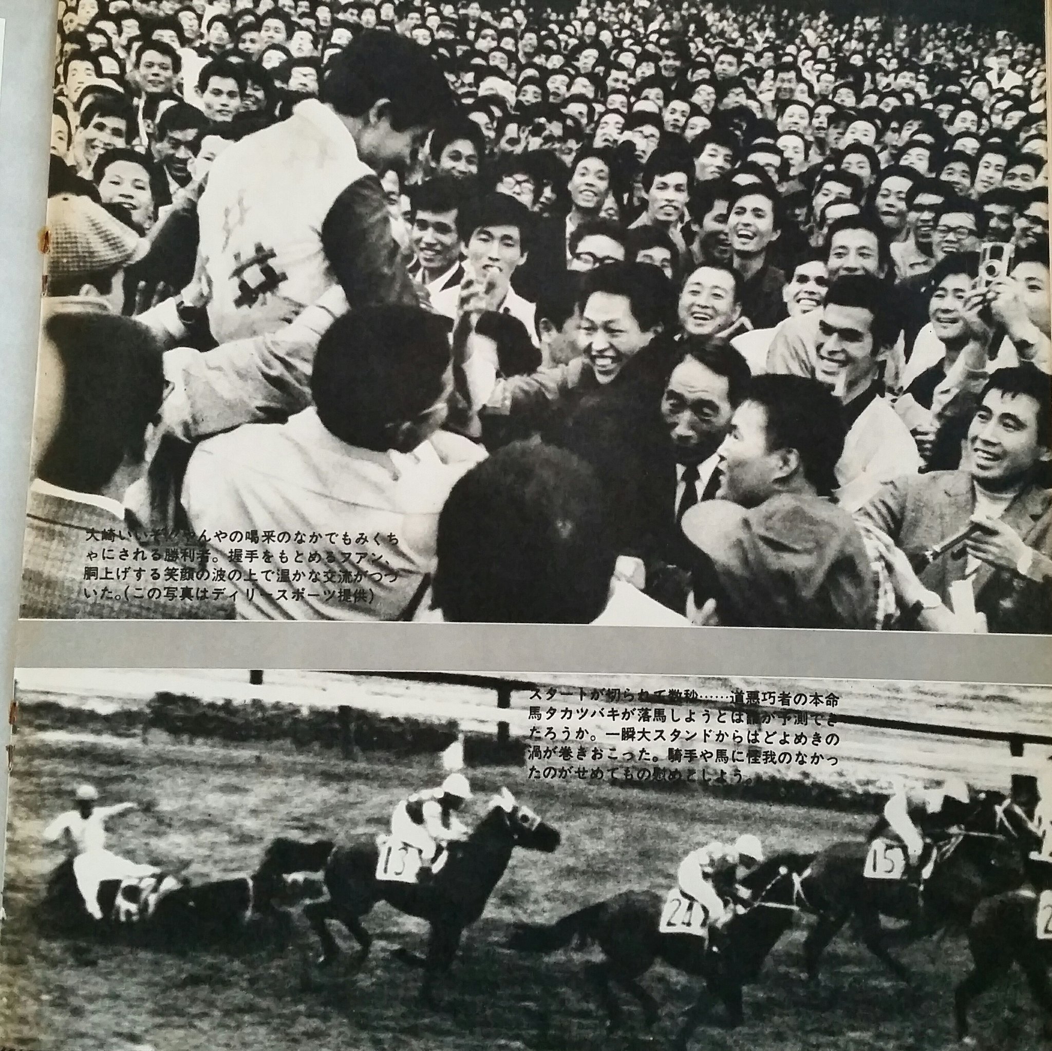 ビッグワン 日本ダービー史を語る上で欠かせないのが 1969年の第36回 勝ったダイシンボルガードの担当厩務員が馬場に飛び出すわ 大崎昭一騎手がファンに胴上げされるわ 1番人気のタカツバキがスタート直後に落馬するわと 波乱に富んだ年でした 昔の ビッグワン 日本ダービー史を語る上で欠かせないのが 1969年の第36回 勝ったダイシンボルガードの担当厩務員が馬場に飛び出すわ 大崎昭一騎手がファンに胴上げされるわ 1番人気のタカツバキがスタート直後に落馬するわと 波乱に富んだ年でした 昔の