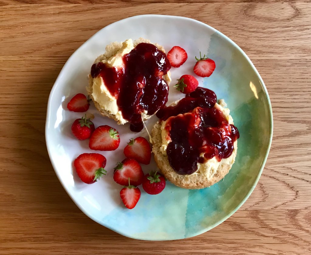 WhereTheresCake's tweet photo. @farmdrop @HobbsHouse @ivy_house_dairy @preserves What a treat getting these in my farmdrop delivery! Clearly I do it the Devonshire way... https://t.co/yk6QefpTAX