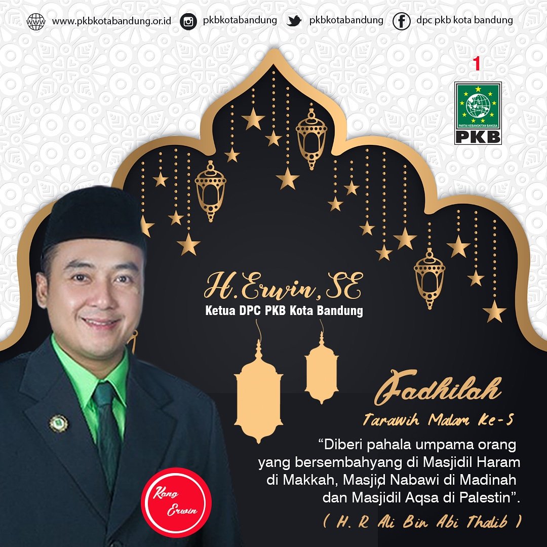 Fadhilah tarawih malam ke -5 :
"Diberi pahala umpama orang yang bersembahyang di Masjid Haram di Makah, Masjid Nabawi di Madinah, dan Masjid Aqso di Palestin".
.
Kuy ah tarawih..
<a href="/DPP_PKB/">DPP PKB</a> <a href="/dpwpkbjabar/">DPW PKB JABAR</a> <a href="/cakimiNOW/">A Muhaimin Iskandar</a> @KangSyaifulHuda