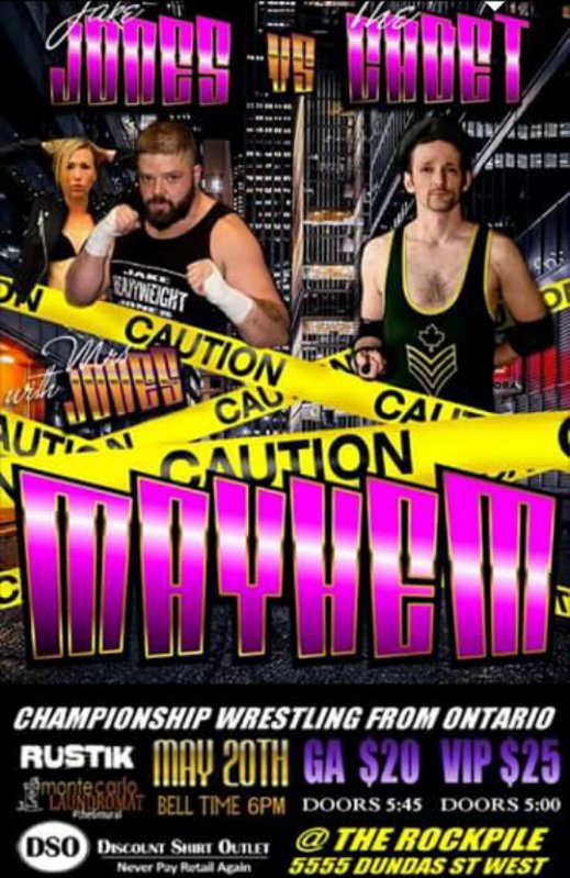 NSWisBACK's tweet photo. Today @WrestlingCWO #Mayhem @JakeHeavyweight will be defending the #brassknuckles #Title against #TheCadet 5555 Dundas St W in Etobicoke. @RockpileClub https://t.co/aKnac5BdKr