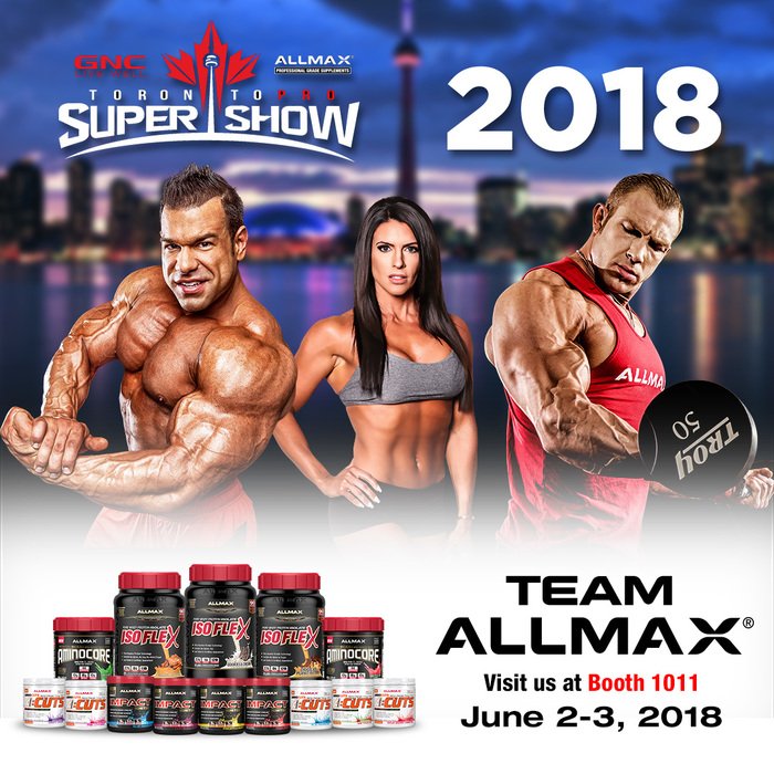 TOProSuperShow's tweet photo. Head over to the #ALLMAX Booth 1011 and meet the #TeamALLMAX athletes; @SteveKuclo Kuclo, @Amandalatona Latona, &amp; Matt Pattison

@TeamALLMAX will be sampling their Newest Flavors of #IMPACTIgniter + others and giving away sick Swag!

#toprosupershow #topro2018 #expo #bodybuilding https://t.co/sTZrMZavfj