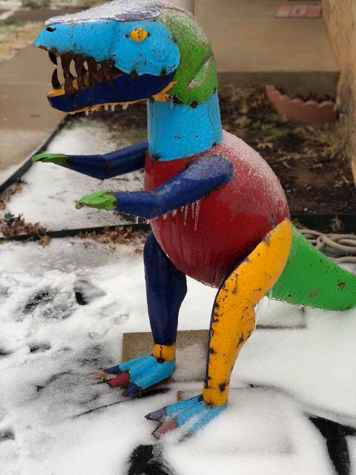 farisemily's tweet photo. Someone stole my family’s rainbow dinasour from out front yard. Please bring him home. My little sister misses him. #SaveScrappy https://t.co/PJ50H0ulna