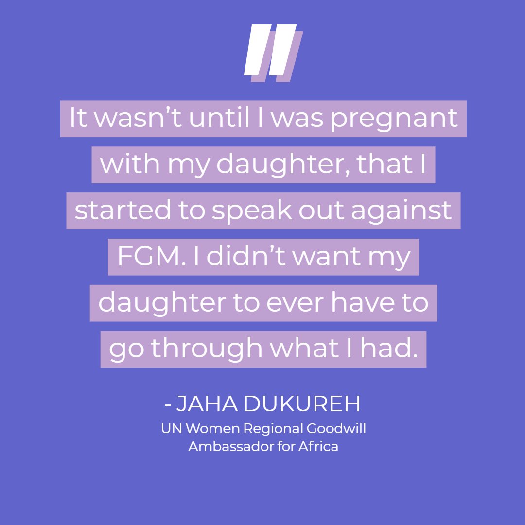 UN_Women's tweet photo. Our Regional Goodwill Ambassador for Africa @JahaENDFGM is an outspoken activist leading the movement to end Female Genital Mutilation &amp; child marriage, starting with her family: https://t.co/rLj8fyfUP0 #EndFGM #EndChildMarriage https://t.co/XiaYcAZpef