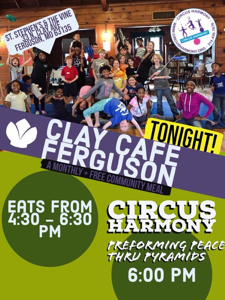 circusharmony's tweet image. You need to smile! Catch the flying children from Peace through Pyramids: Ferguson tonight at @thevineferguson’s #ClayCafe at 6!