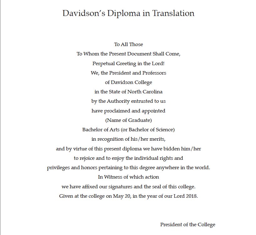 DavidsonCollege's tweet photo. Congratulations #Davidson2018!
ββ¦by virtue of this present diploma we have bidden him/her to rejoice and to enjoy the individual rights and privileges and honors pertaining to this degree anywhere in the world.β https://t.co/u7MycIFnjv