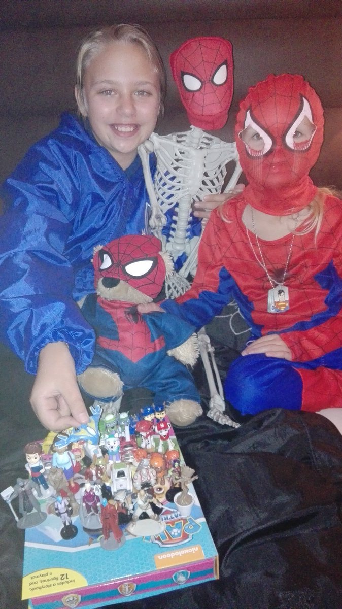 Calico_Cream's tweet image. Guardians of the Galaxy, Spider-Man, Superman, Paw Patrol and a skeleton. #DontJudgeUs