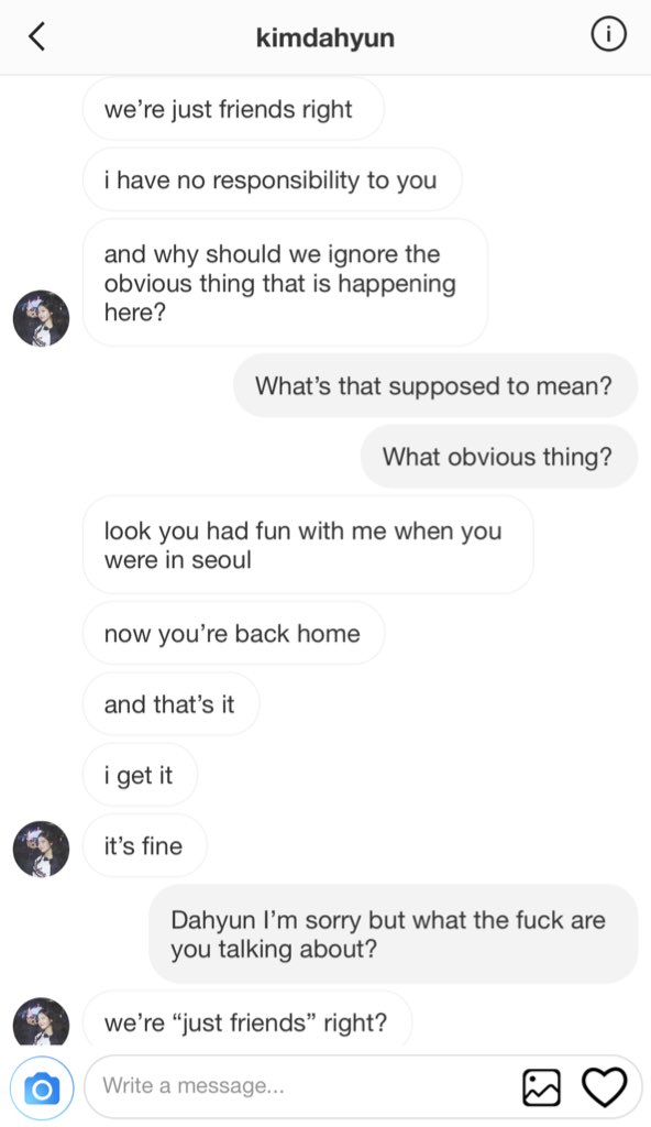 “Thank you,” Sana said with a genuine smile. “I would understand if you’re uncomfortable with the attention, I can leave you alone-““Don’t worry, I don’t mind. I like being around you.”“I like being around you too,” Sana whispered out. “Recommend me some good food from here?”