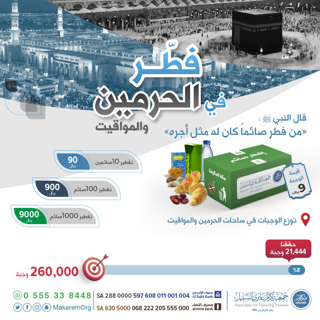 MakaremOrg's tweet photo. سيتم التبرع عنك بريال واحد مقابل كل #ريتويت و #منشن لأصدقاءك .. 
برعاية @alahdaaff 
#افطار_في_الحرمين
#غردوا_بالخير_برمضان_الخير https://t.co/36M1VtpL9t