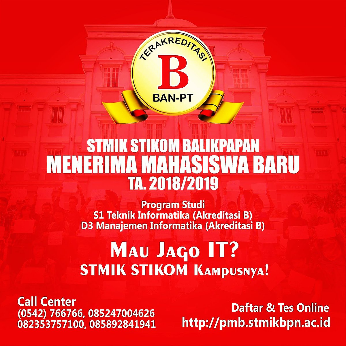 Mau Jago IT Bersertifikasi Internasional? STMIK STIKOM Balikpapan Kampusnya!. Daftar Online klik pmb.stmikbpn.ac.id
Whatsapp 085247004626.