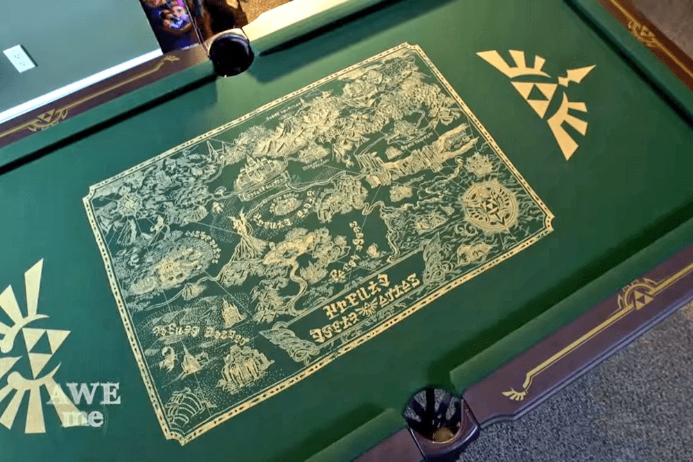 nintendecor's tweet photo. We’re kicking off our #ZeldaWeeks posts today with one of the coolest #nintendecor-inspired pool tables we’ve EVER SEEN! 😍😍😍 https://t.co/NY5310KV18