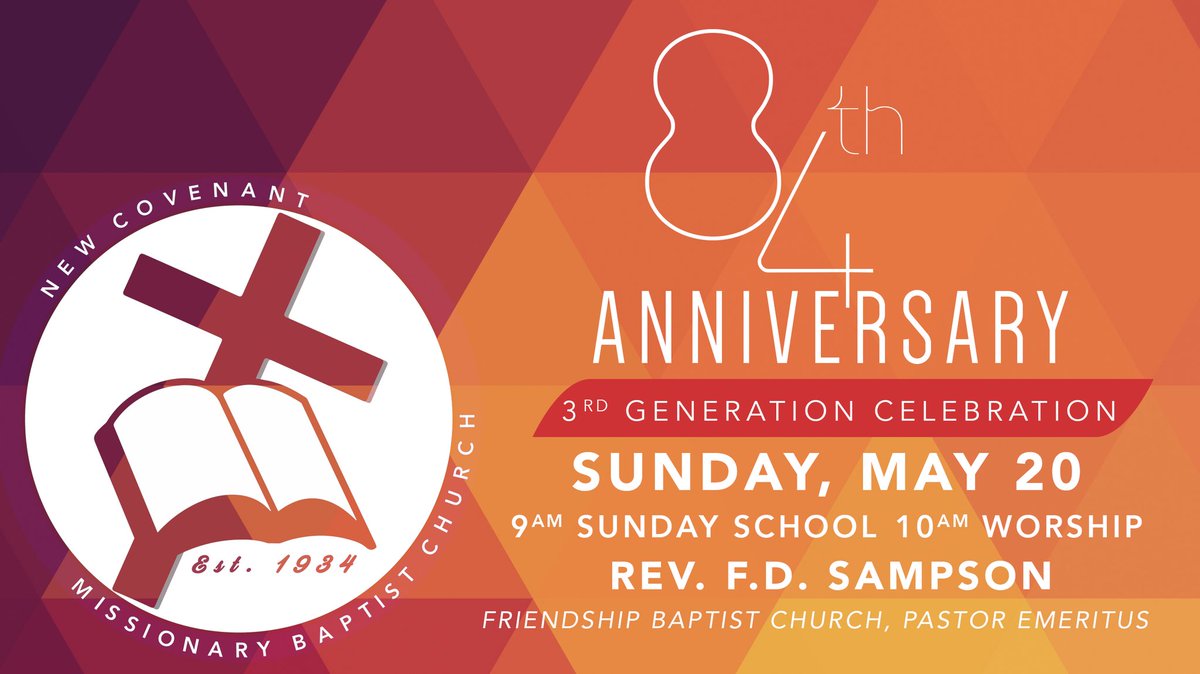 RevSJThurston's tweet photo. Today we conclude our 84th church anniversary celebration with our 3rd generation (MY generation)! We’re blessed to have Rev. F.D. Sampson sharing with us. #NCMBC #84thAnniversary #HeHasDoneGreatThings https://t.co/fF5jqmmmZj