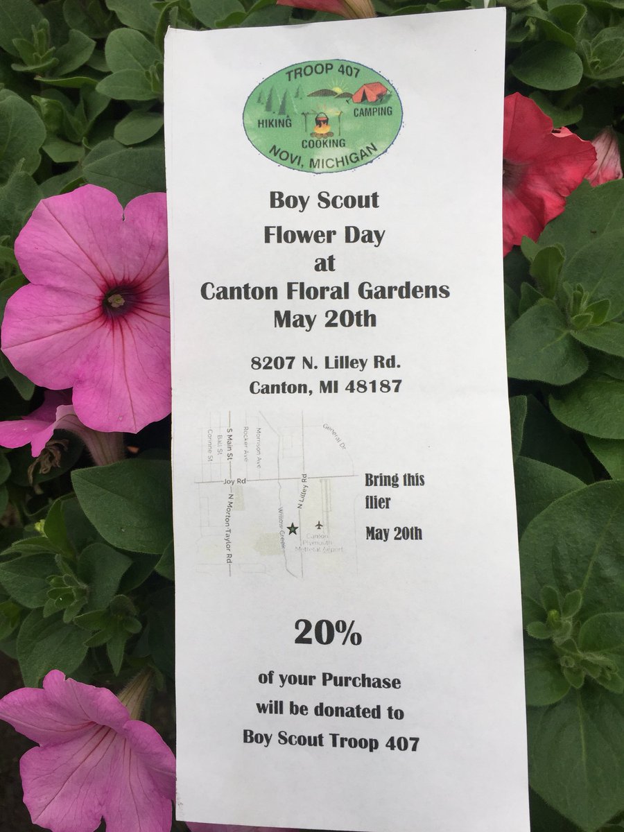 troop407's tweet photo. Scout Flower Day!
Visit Canton Floral Gardens today to help a great troop of future leaders. https://t.co/jypF0q0qha