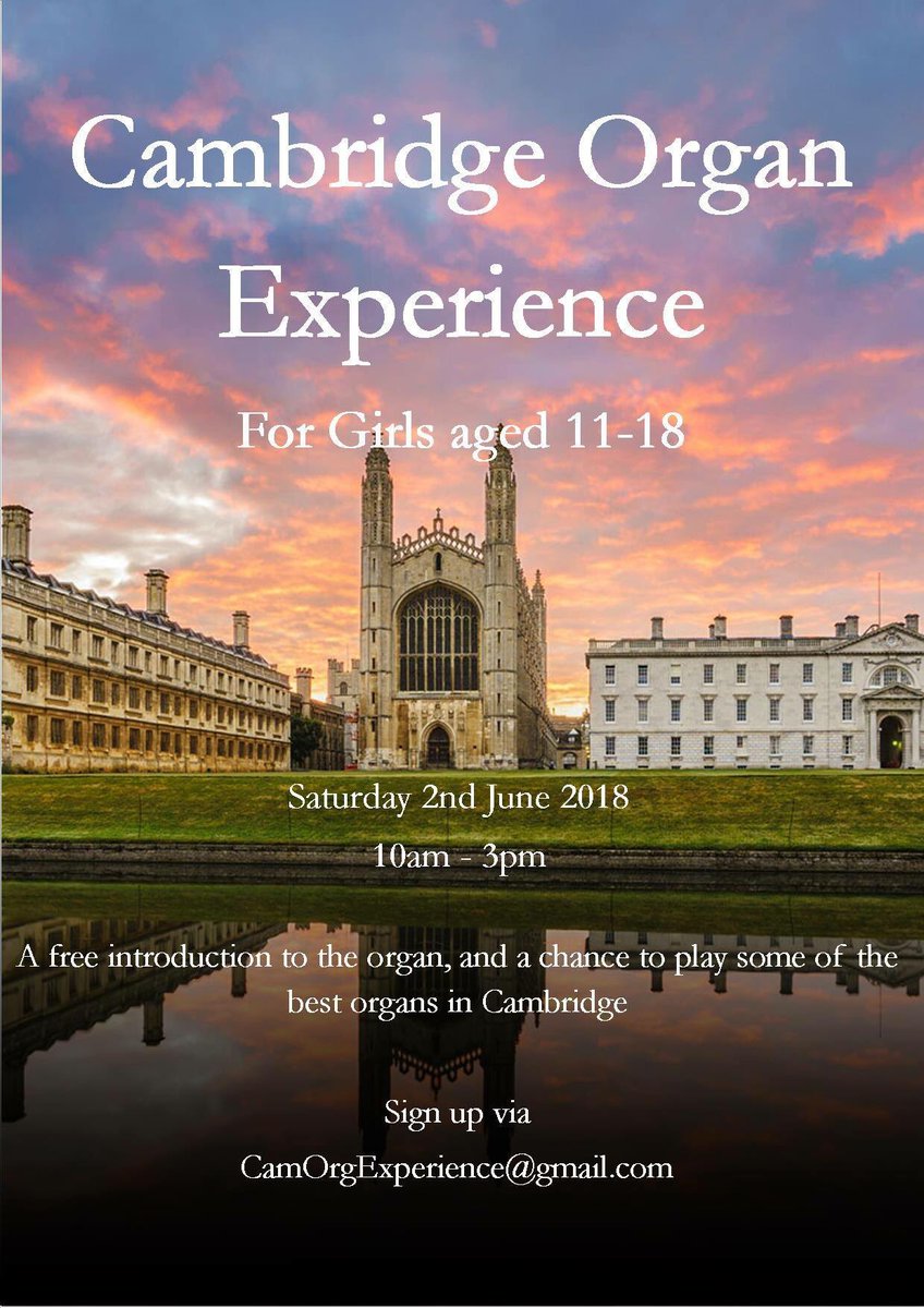 organatcam's tweet photo. Do you know a girl aged 11-18 who loves music? Encourage her to signup for the Cambridge Organ Experience - No prior experience necessary. Please RT! https://t.co/7iojvsdVuq