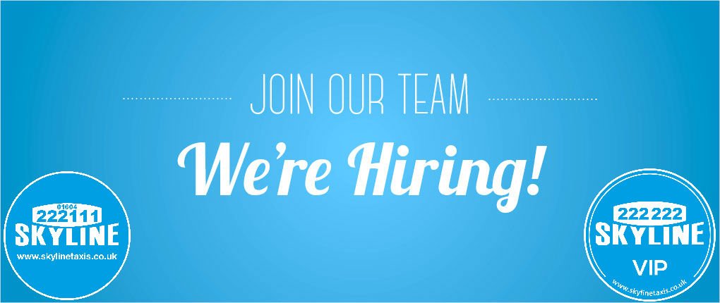 Looking for work?
We are hiring in #Northampton!
Full &amp; part time vacancies available weekdays &amp; weekends!
To apply just pop us an email to info@skylinetaxis.co.uk
#Northants #BookSkyline