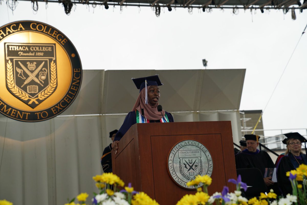 IthacaCollege's tweet photo. “I hope you all learn to fail because that makes you a step closer to your success. I hope when you fail you learn from it, because once you do—your next plan is better.” - Fatoumata B. Jallow, Senior Class President #ICGrads https://t.co/igkJ6BBw1m