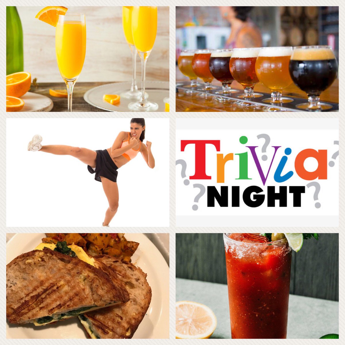 TrinityBrassTap's tweet photo. Sunday Funday. We start with morning cardio at 11:30 am $10 gets you your class and a free Bloody Mary, draft beer, or mimosa. We will be serving brunch until 2:00 pm. At 12:00 pm we will have a family friendly team trivia that FREE to play. Don’t let the rain ruin your day. https://t.co/UrvofdXSVo