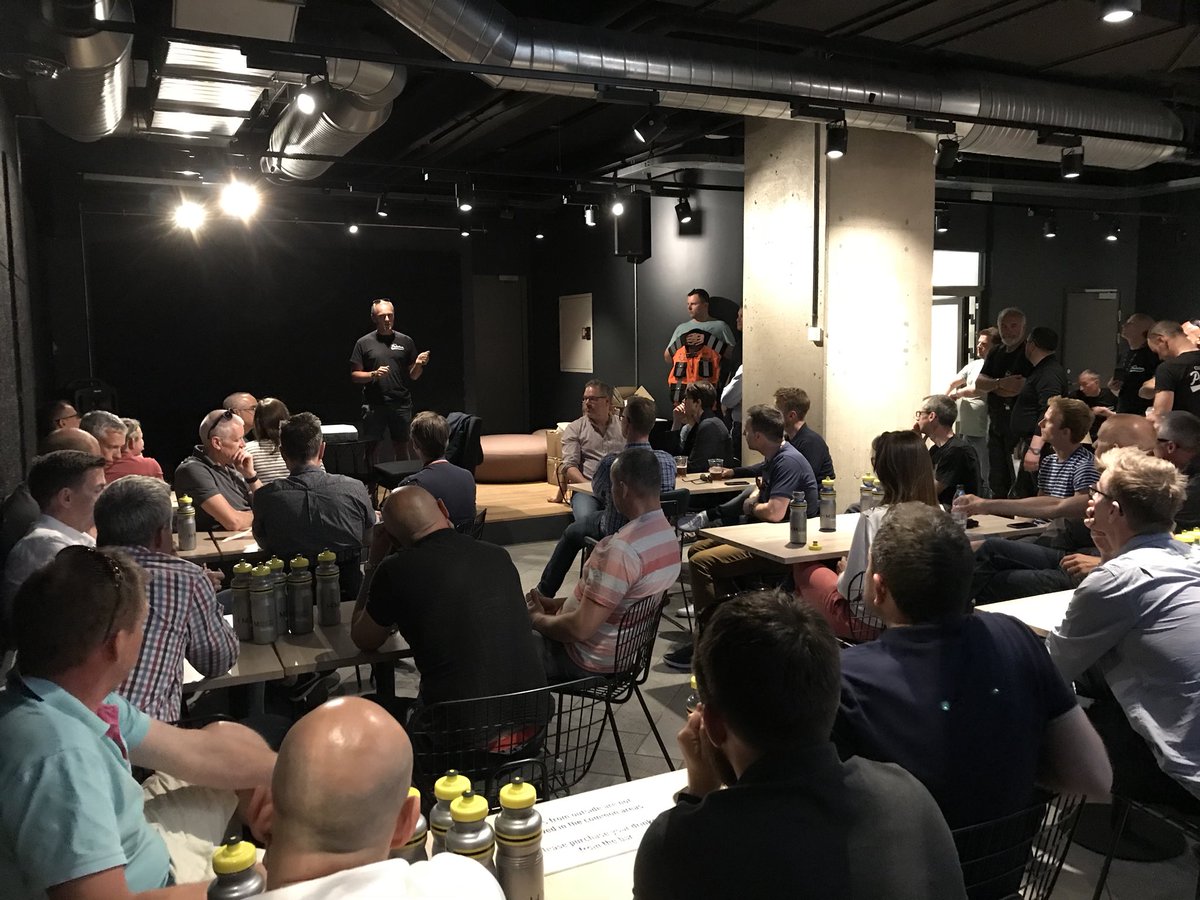 MarkLacey7's tweet photo. Rider briefing! We start tomorrow from Copenhagen with 300miles to Berlin @BCO_UK @BCO_NextGen @CarlG_alinea #BCOBerlin #CycletoBerlin @ClubPeloton @KKS_tweets. See you Wednesday! https://t.co/Fi6wKH80bo