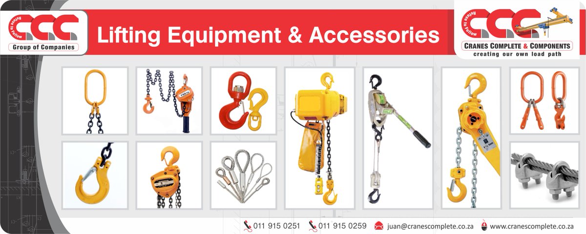 CranesComplete's tweet photo. CCC | specialist supplier of lifting equipment
CALL NOW 011 915 0251 &amp; 011 915 0259
for a quotation and expert advice.
#cranescomplete #CCC #LiftingEquipment #LiftingTackle #hoists #cranes #cirobertson #TaigeisDigital
https://t.co/Ro1KZ5shoS https://t.co/6Q6pv8kBbq
