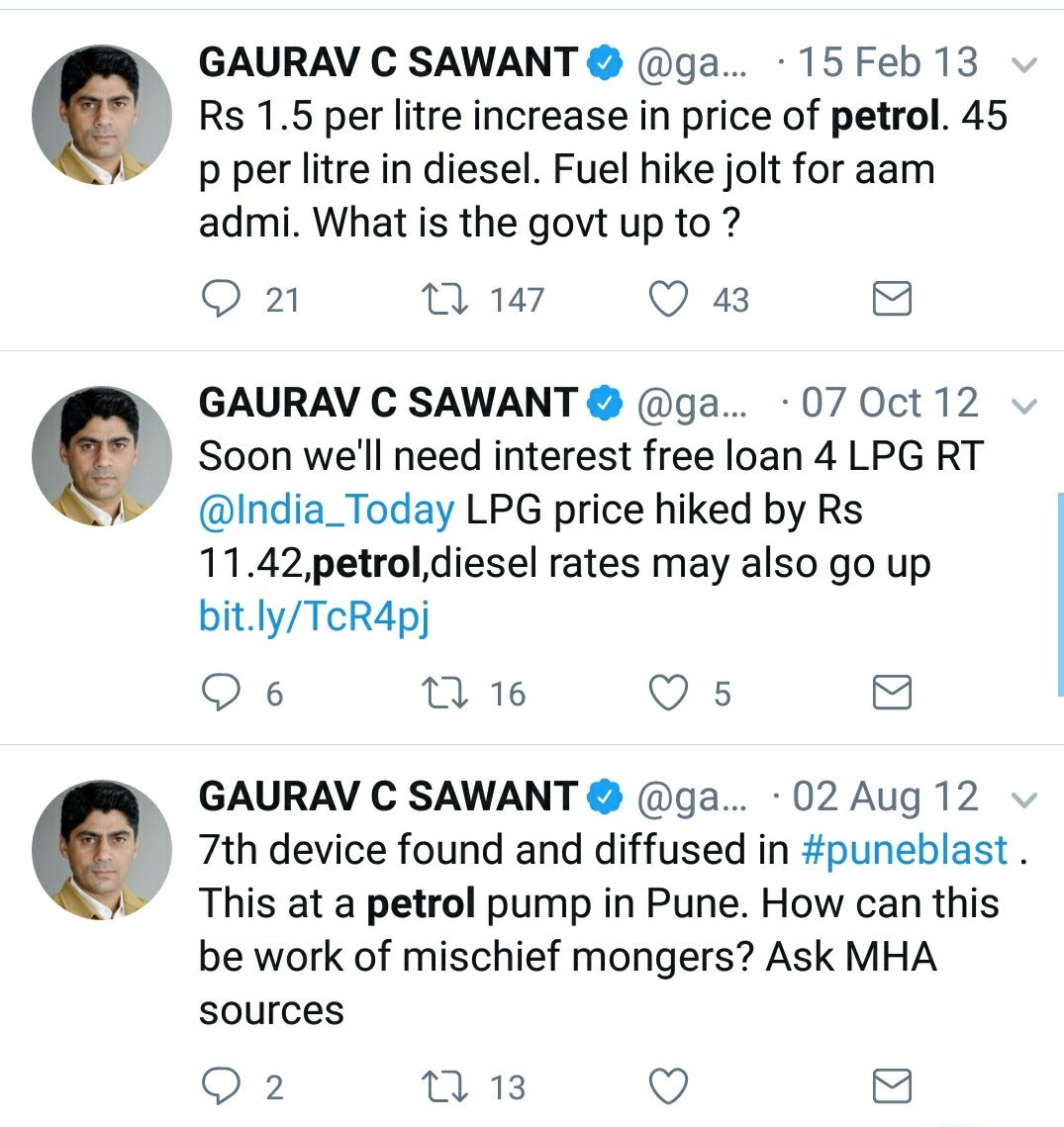 A few old tweet by  @gauravcsawant on  #petrolpricehike
