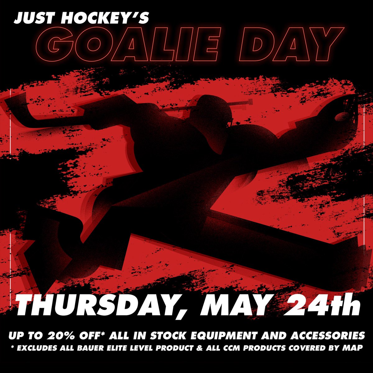 Our massive one day goal sale is coming this Thursday May 24th, if you or know a tendy in need of some new gear this is the day they will want to come by. #justhockeygoalday2018