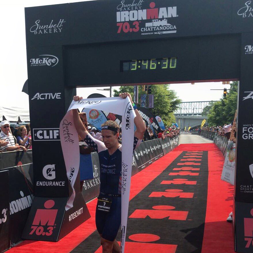 IRONMANtri's tweet photo. Andrew Starykowicz is your 2018 @sunbeltbakery IRONMAN 70.3 Chattanooga presented by McKee a Family Bakery Men’s Champion with a time of 3:46:28! Congratulations, @starykowicz! #IM703Chatt https://t.co/VtNwG4DMdc