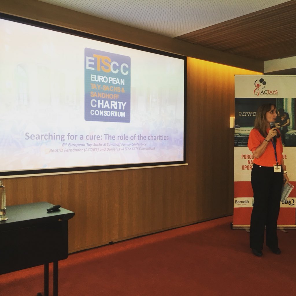 Tay_Sachs's tweet photo. The last talk of the day is by Beatriz Fernández from ACTAYS and Daniel from The CATS Foundation to talk about “searching for a cure: the role of the charities”! # taysachs #sandhoff #etscc #etscc2016 @leLysosome @ACTAYS @Tay_Sachs @Hand_in_Hand_De https://t.co/hyKtR5KlWb