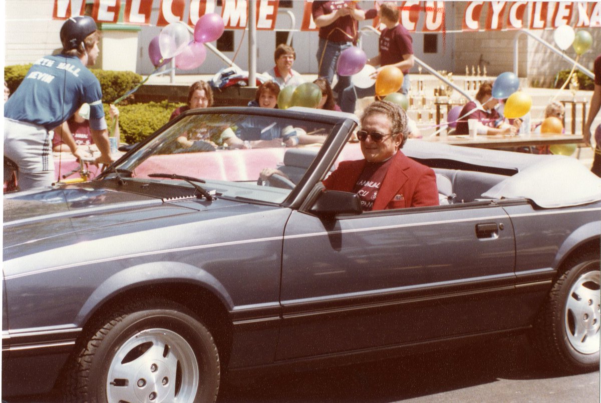 uindy's tweet photo. From the archives: #UIndy President Gene Sease participated in many @500Festival events. Safe to say the cars look a bit different today 😁 #ThisIsMay #Indy500 #retroindy @IMS https://t.co/kf0p1ODAIX