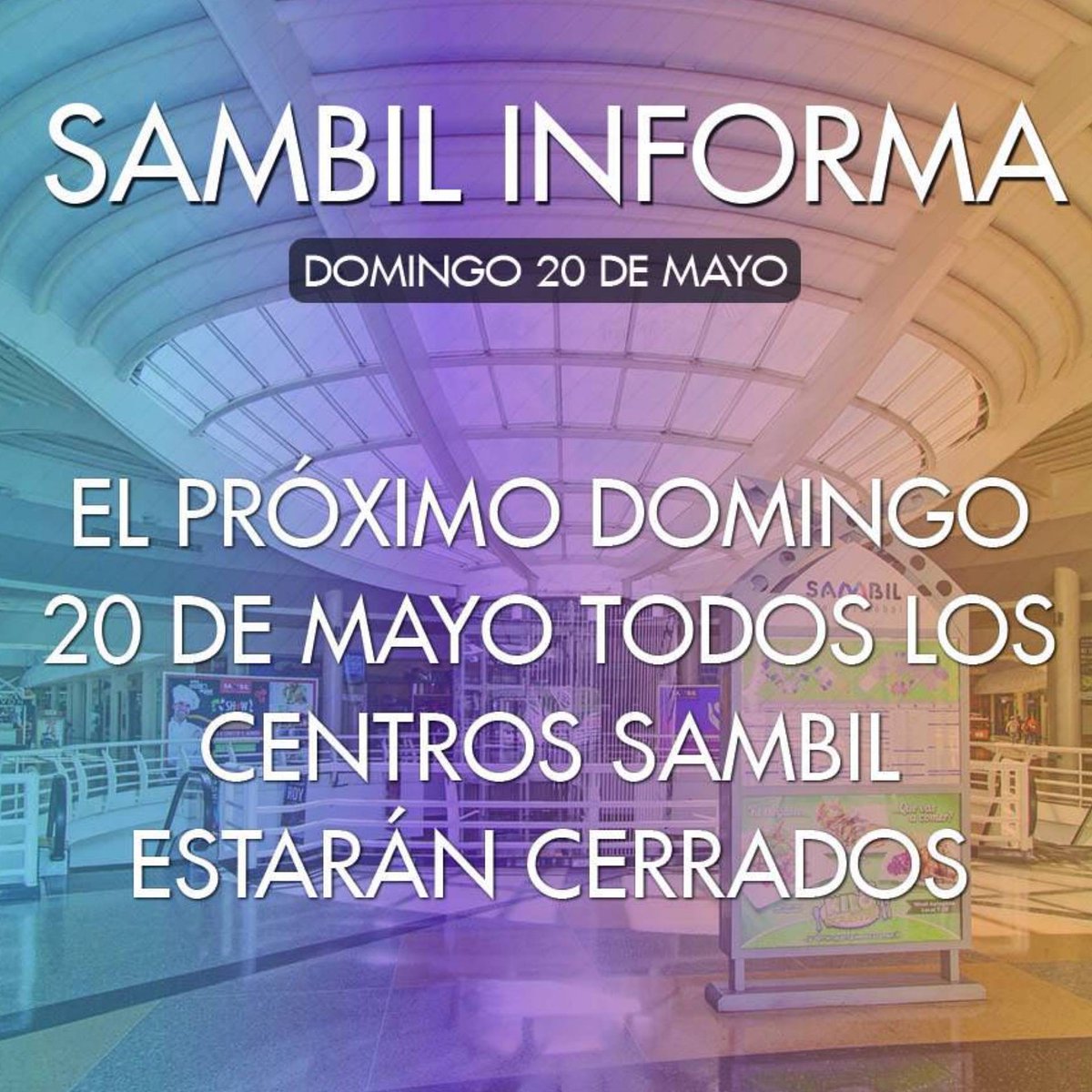 tusambilsc_'s tweet image. Les recordamos que hoy domingo todos los centros sambil de Venezuela estaremos cerrados.  #SambilInforma #HorarioSambil