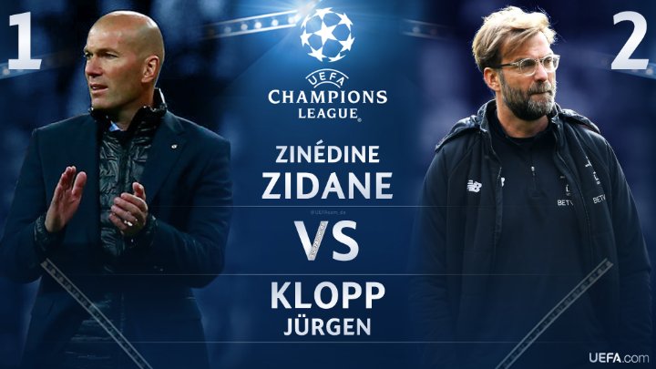 Due grandi allenatori, uno solo trionferà a #Kiev sabato prossimo 🏆 Chi alzerà il trofeo della #ChampionsLeague secondo te❓ 1⃣ Zinédine #Zidane ⚪ 2⃣ Jürgen #Klopp 🔴 #UCL #UCLfinal